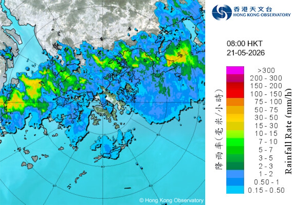 香港多地今早雨量超過100毫米 天文台5時15分改發黃雨警告