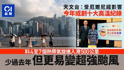 天文台：受厄爾尼諾影響　今年或創十大高溫紀錄　更易有超強颱風