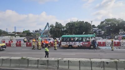 粉嶺公路3車相撞　據報23人受傷　往九龍方向行車線封閉